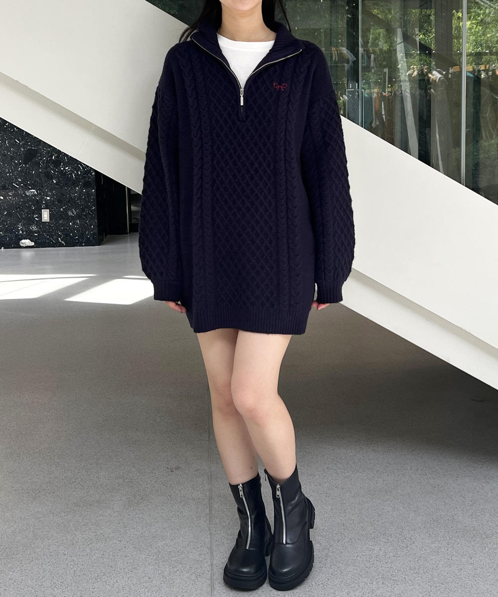 TIME SALE】ケーブル編みハーフZIPニットワンピース｜【NICOLE