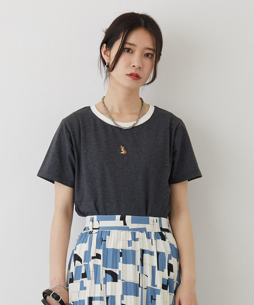 TIME SALE】キツネ刺繍リンガーTシャツ｜【NC】2BUY10%OFF｜NICOLE 