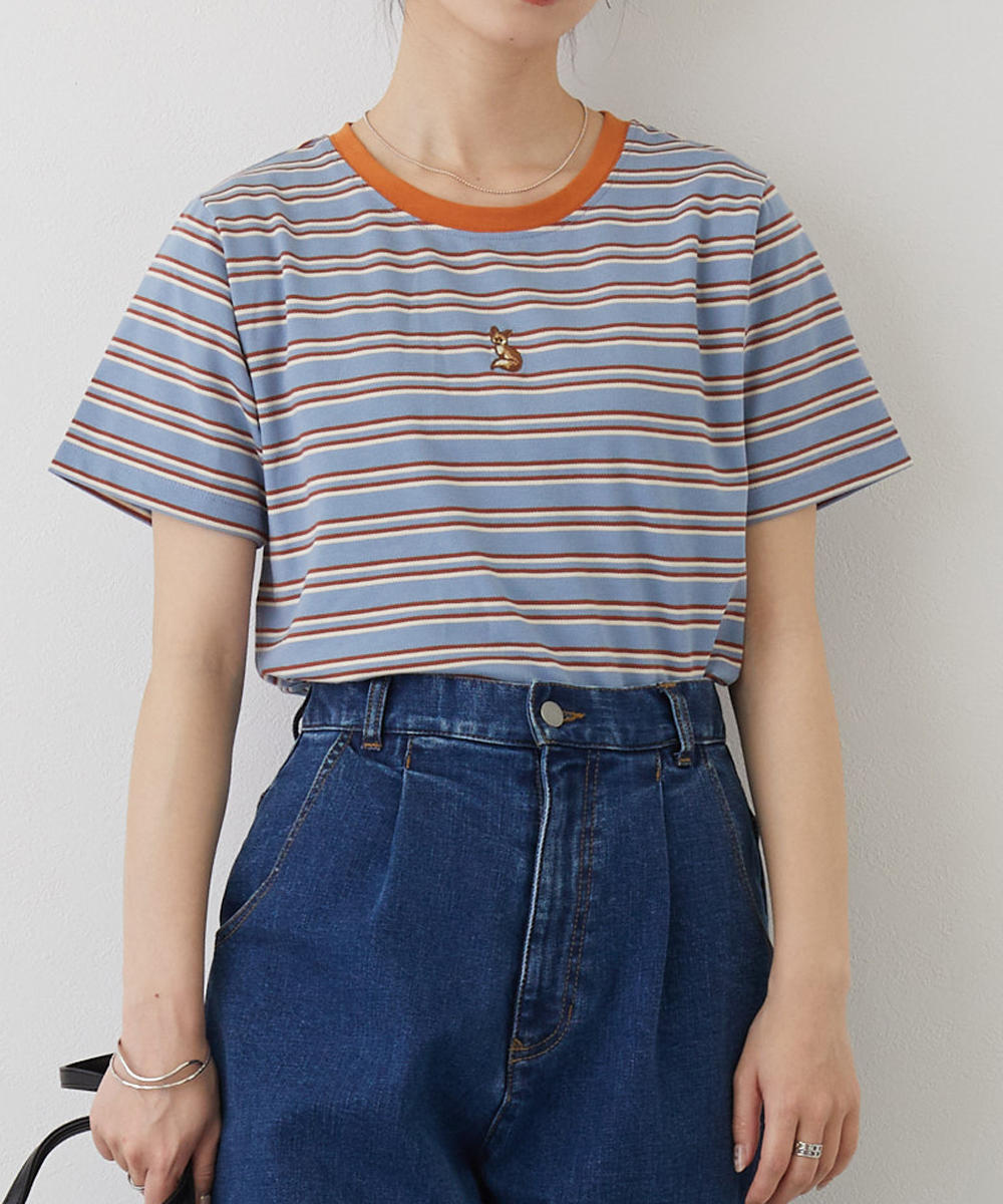 TIME SALE】キツネ刺繍リンガーTシャツ｜【NICOLE CLUB】WEB限定