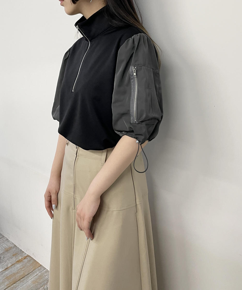 TIME SALE】MA-1袖ドッキングハーフジップ|【NICOLE CLUB】WEB TIME SALE】MA-1袖ドッキングハーフジップ|【NICOLE CLUB】WEB